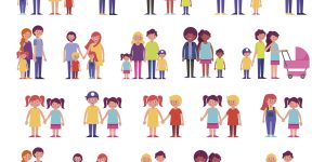 Il·lustració vectorial d’un grup de membres d’una família.